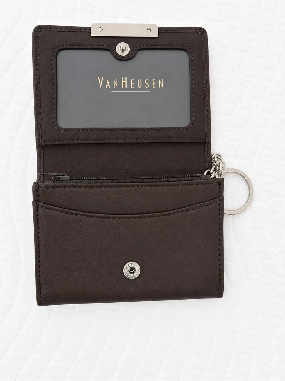 Van Heusen Brown Leather Card Holder with Key Ring